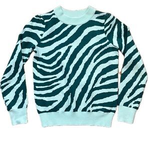 Sugar Lips Zebra Print Crew Neck Sweater Green Size XS